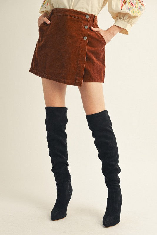 **MORE COLORS** Proper Poise Button Up Corduroy Skort