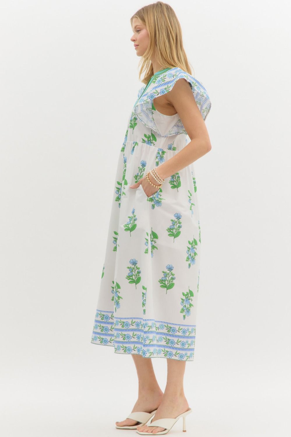 I Do Declare Printed Flutter Sleeve Midi Dress