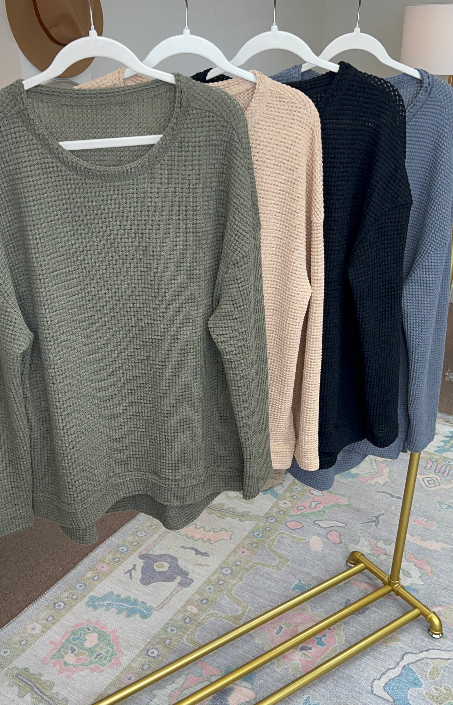 **MORE COLORS** Try Anything Raw Hem Waffle Knit Tunic Top