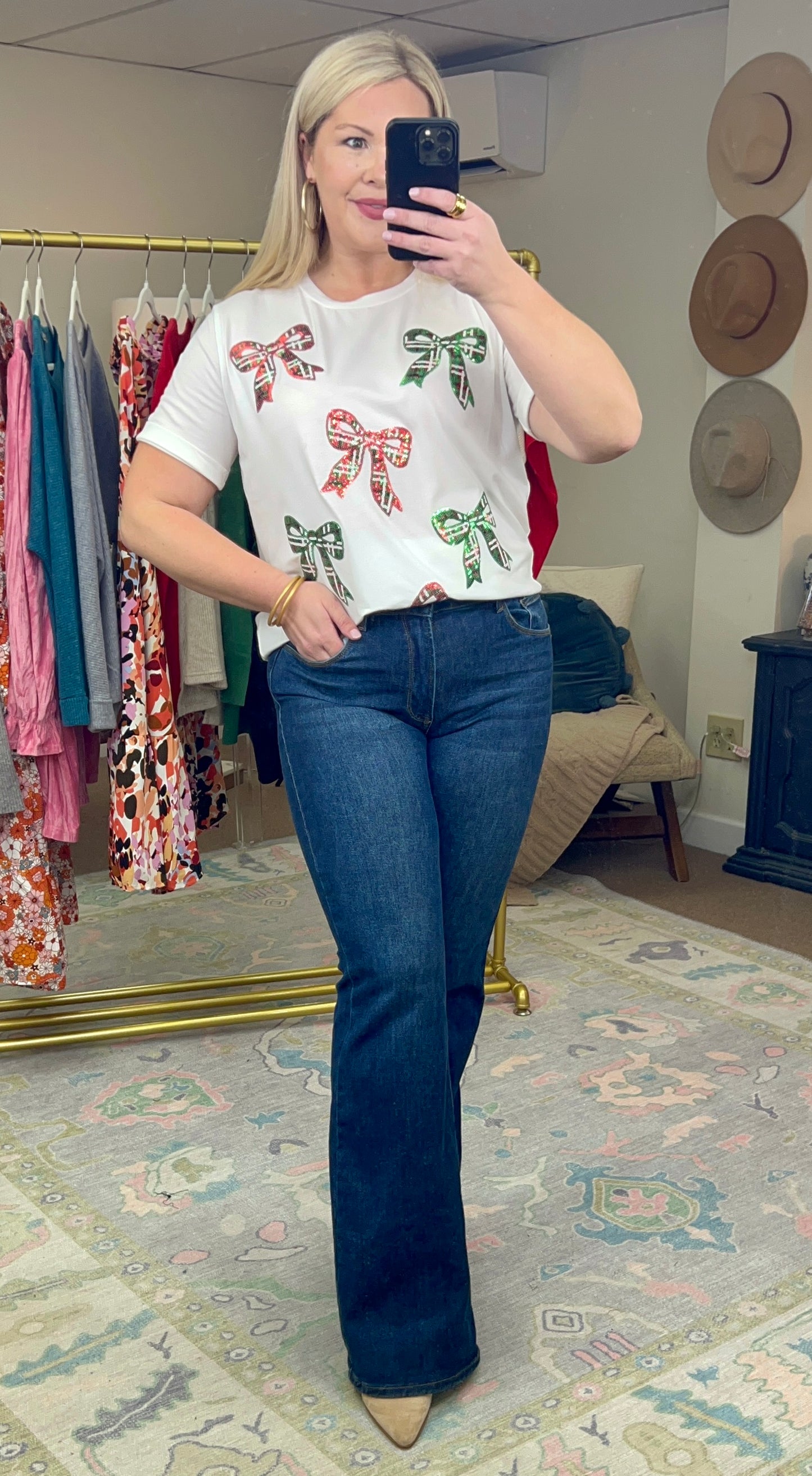 Festive Flair Bow Sequin Tee