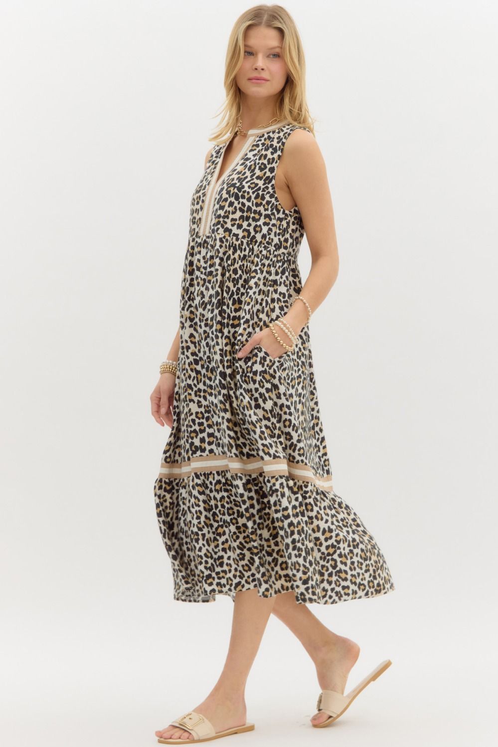 Present Moment Leopard Print Midi Dress