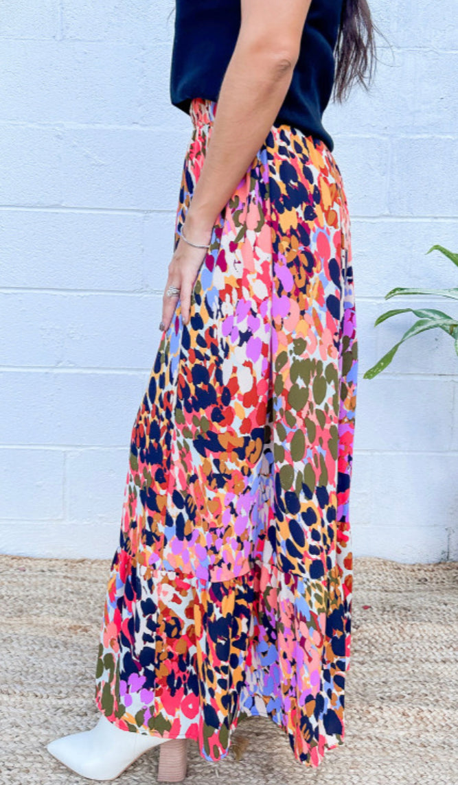 Abstract Leopard Midi Skirt
