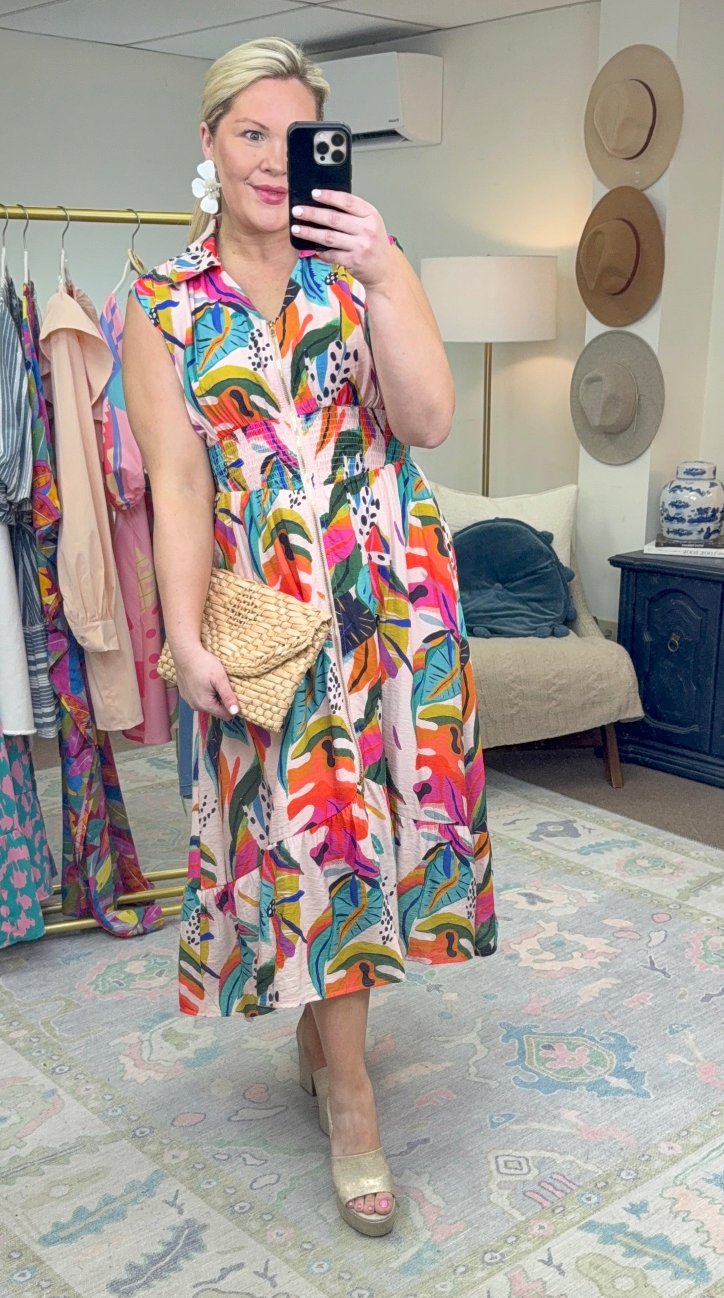 Private Island Palm Print Midi Dress