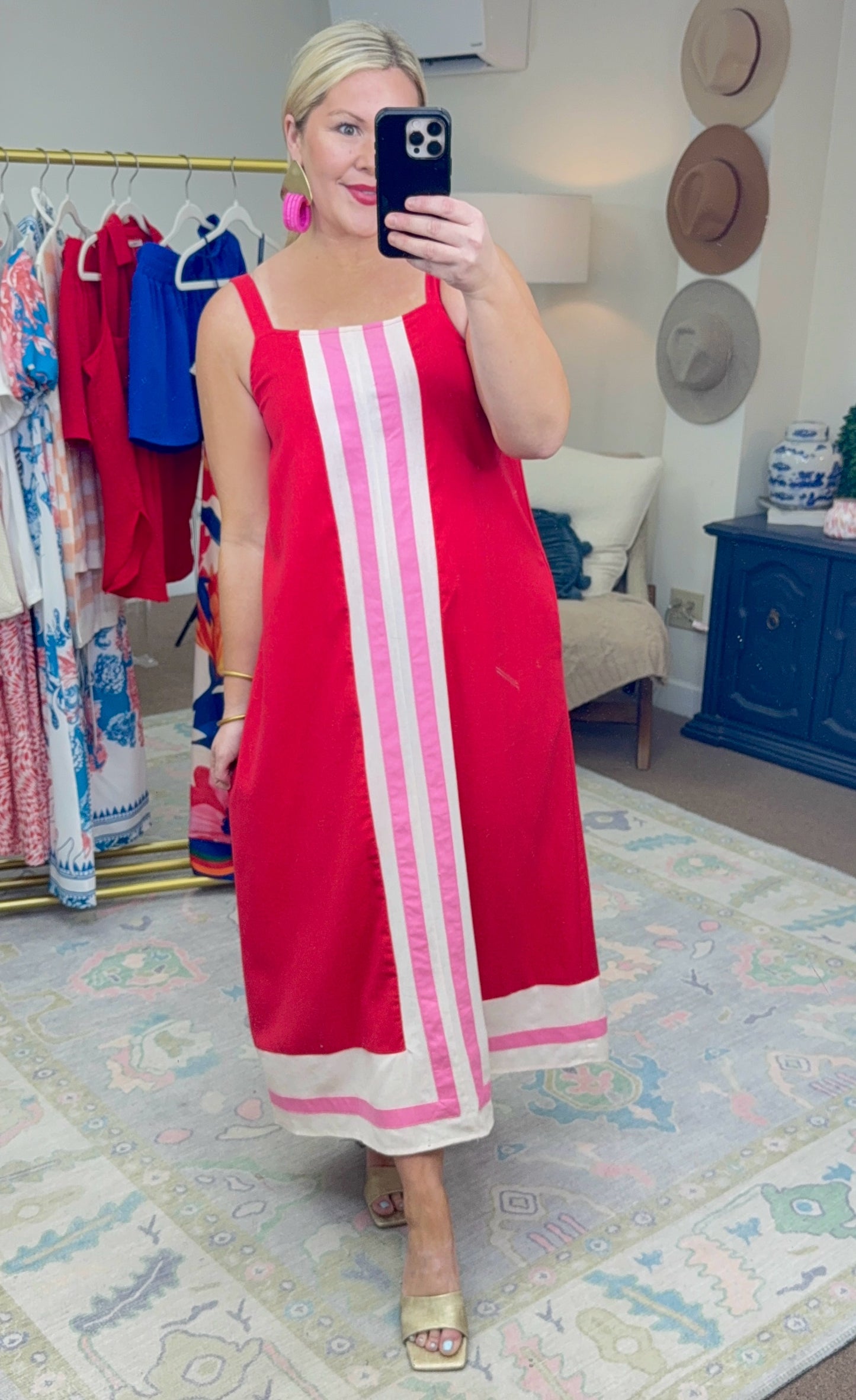 Slow and Steady Red Colorblock Midi Dress