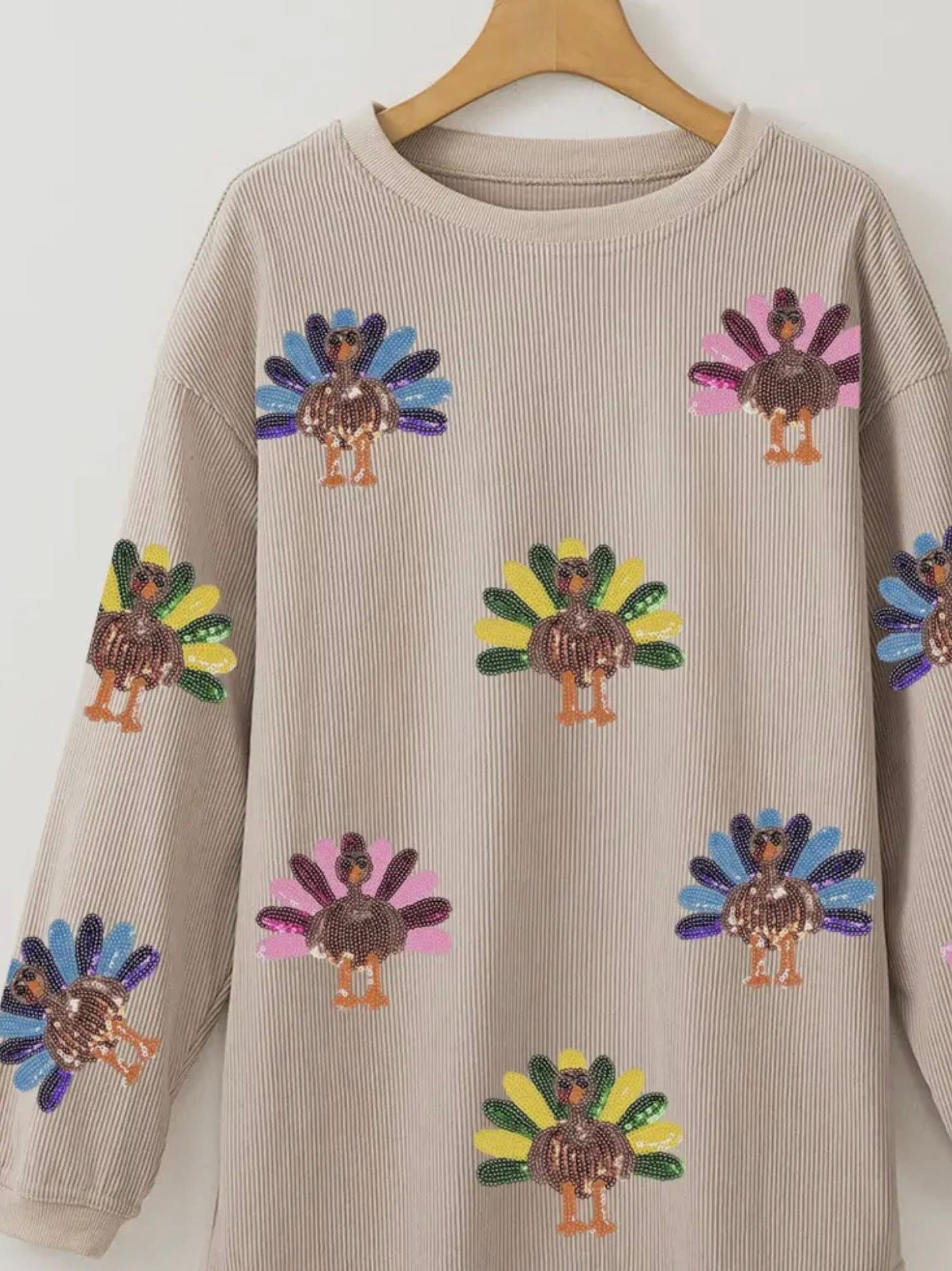 Shake Your Tail Feather Sequin Turkey Pullover Top
