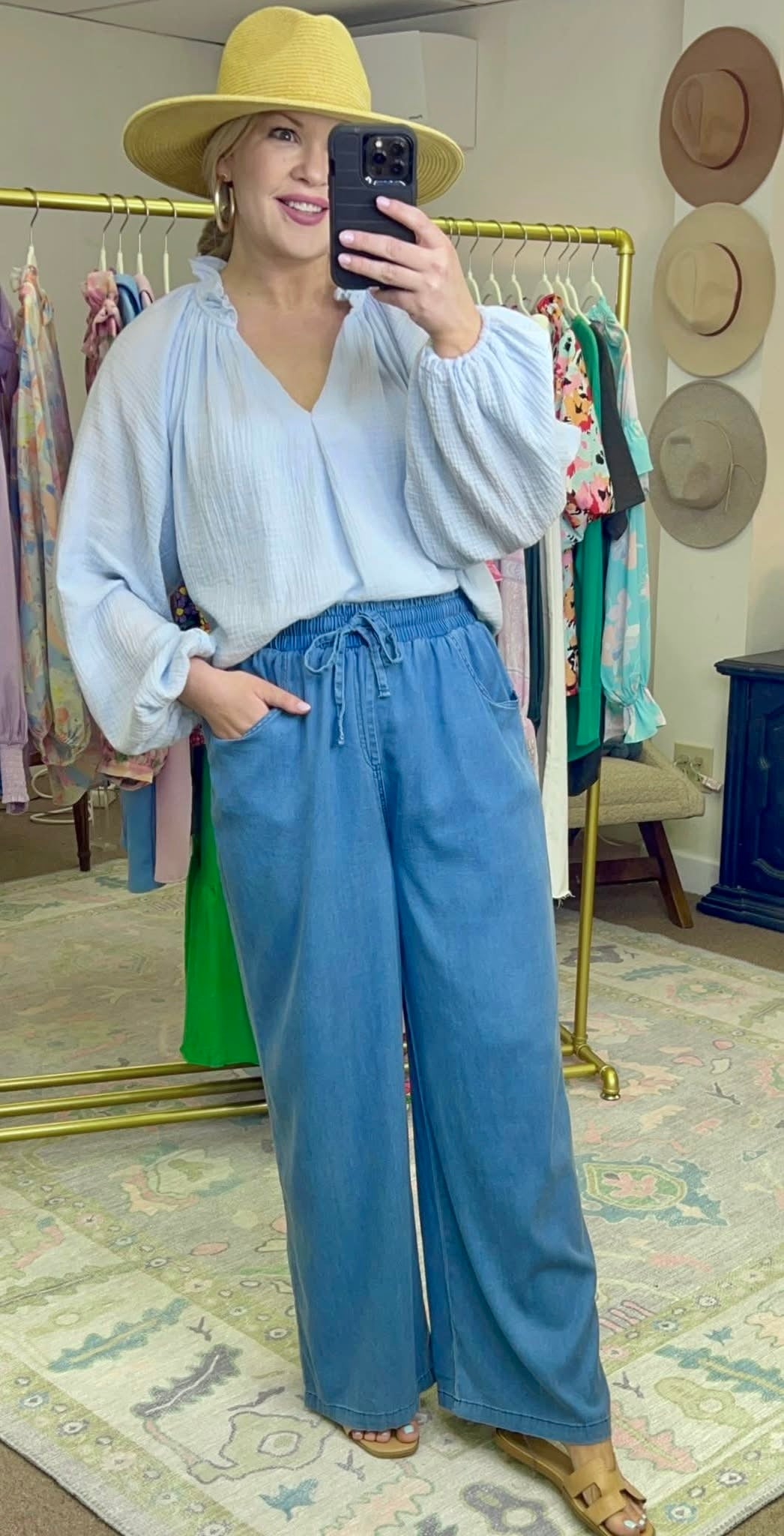 Perfect Timing Wide Leg Chambray Pants