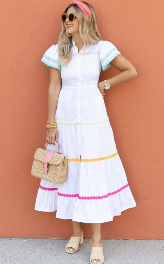 White Ric-Rac Tiered Dress