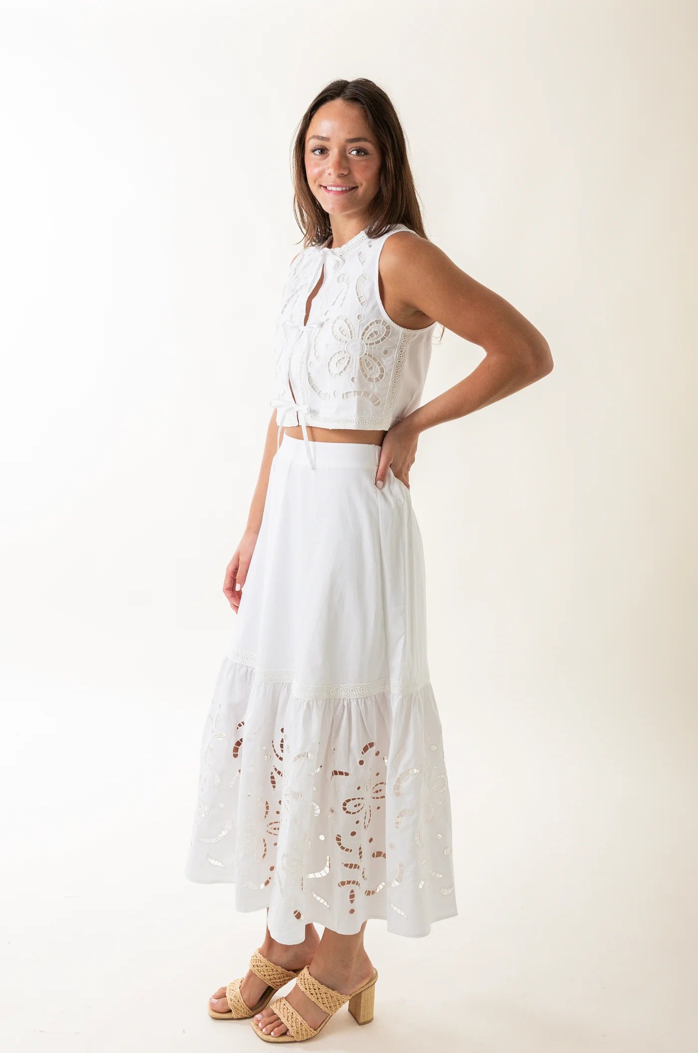 Moon River Embroidered Eyelet Flounce Skirt