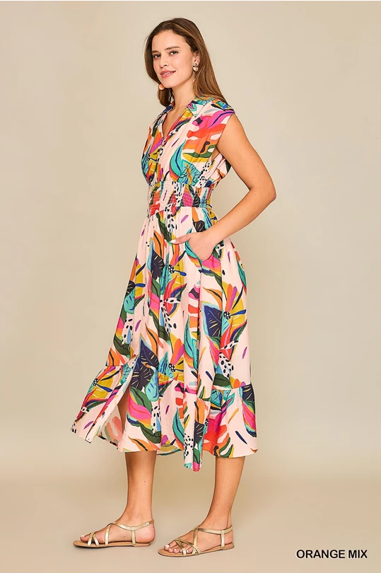 Private Island Palm Print Midi Dress