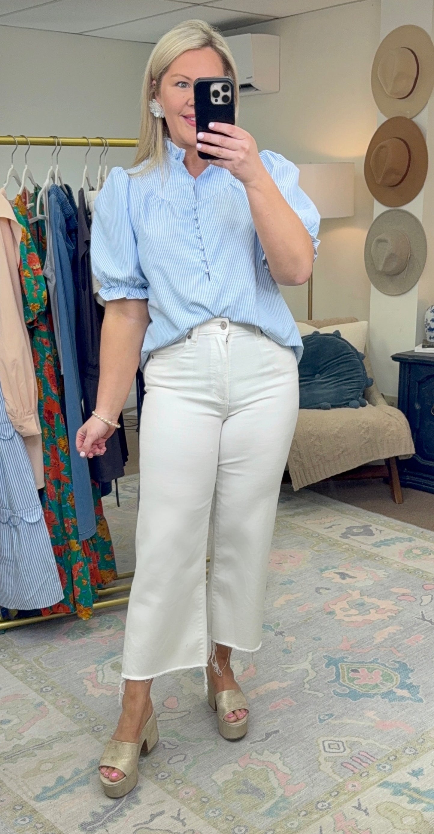 Prim And Polished Ruffle Neck Blouse
