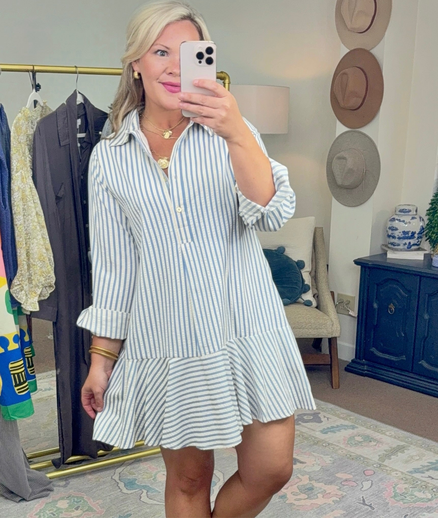 Head Start Stripe Flounced Shirt Dress