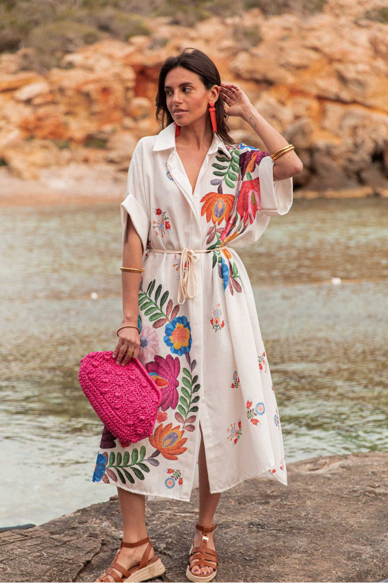 Maldives Motif Print Shirt Dress