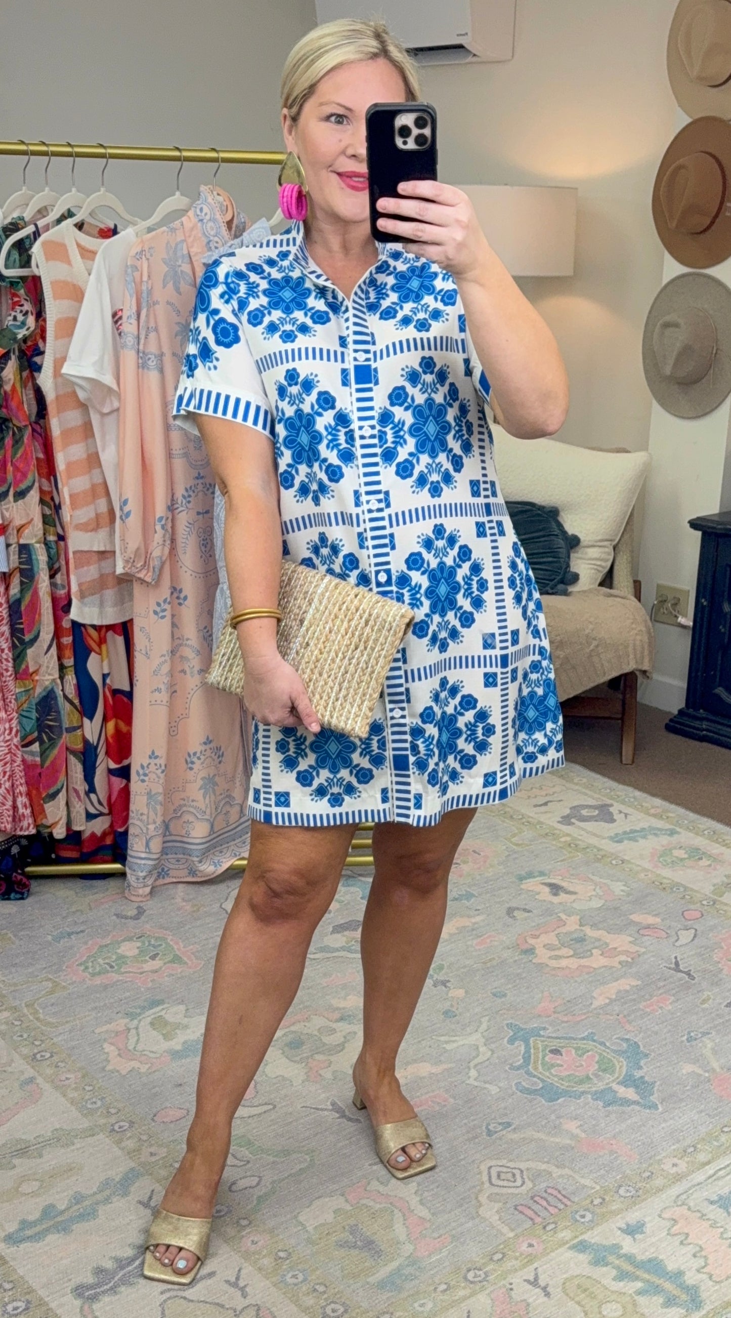 Moroccan Moments Blue Print Sash Dress