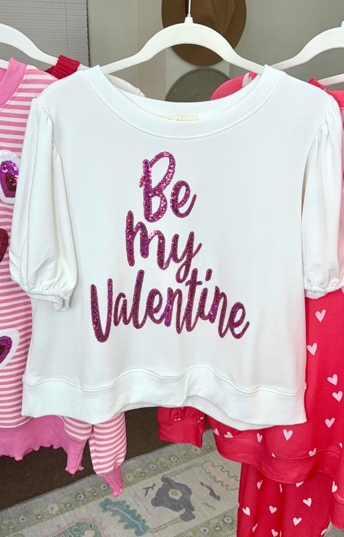 Be My Valentine Sequin Puff Sleeve Top