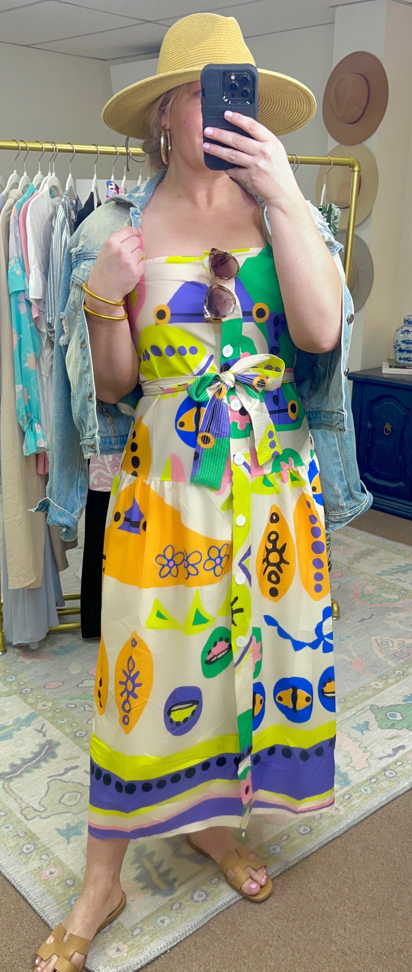 New Perspective Abstract Print Belted Dress