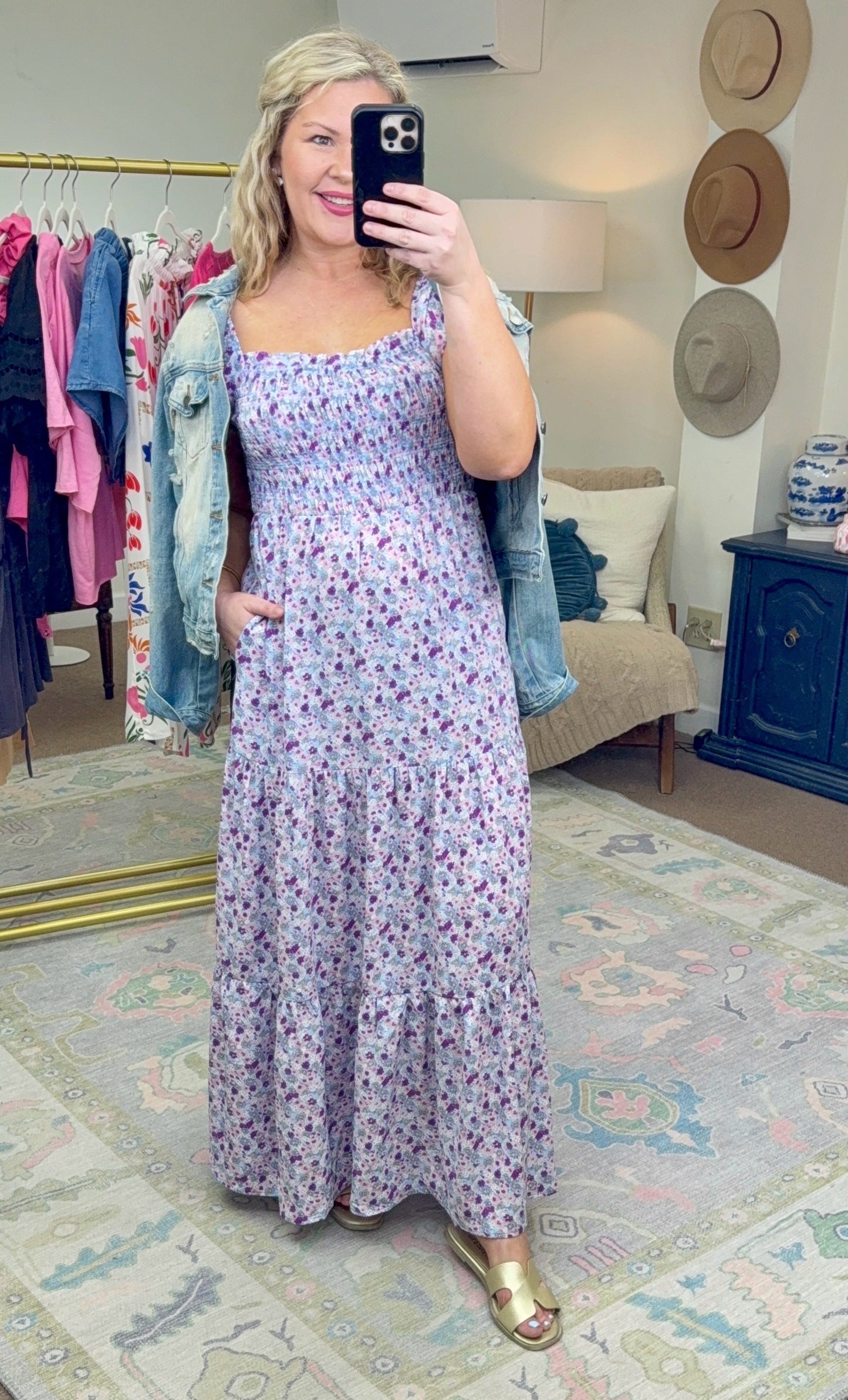 Love Story Floral Print Smocked Dress