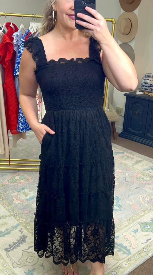 Black Lace Ruffle Nap Dress