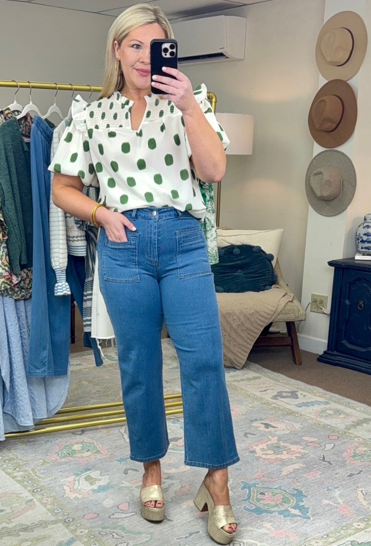 Dot You Know Smocked Blouse