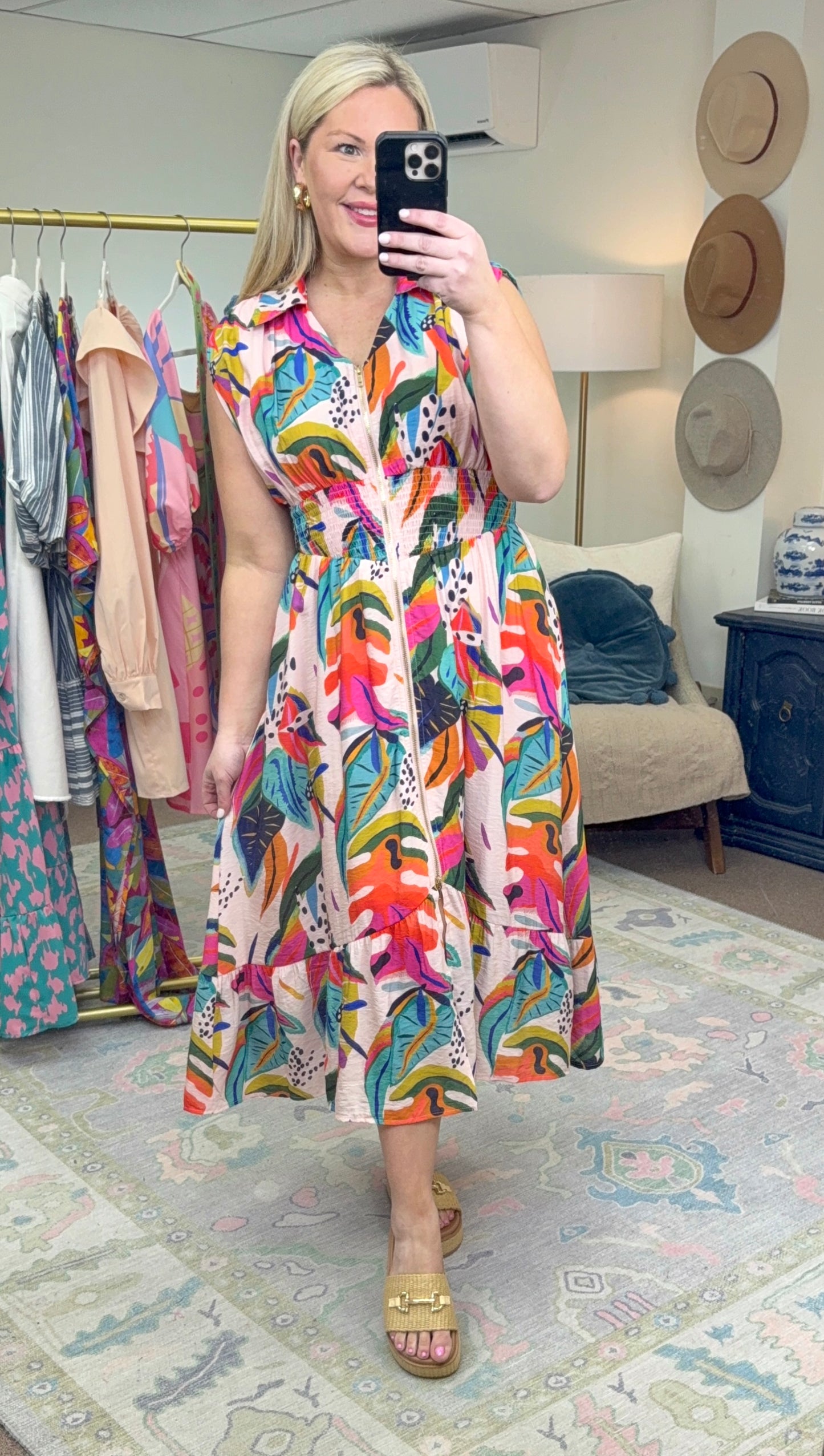 Private Island Palm Print Midi Dress