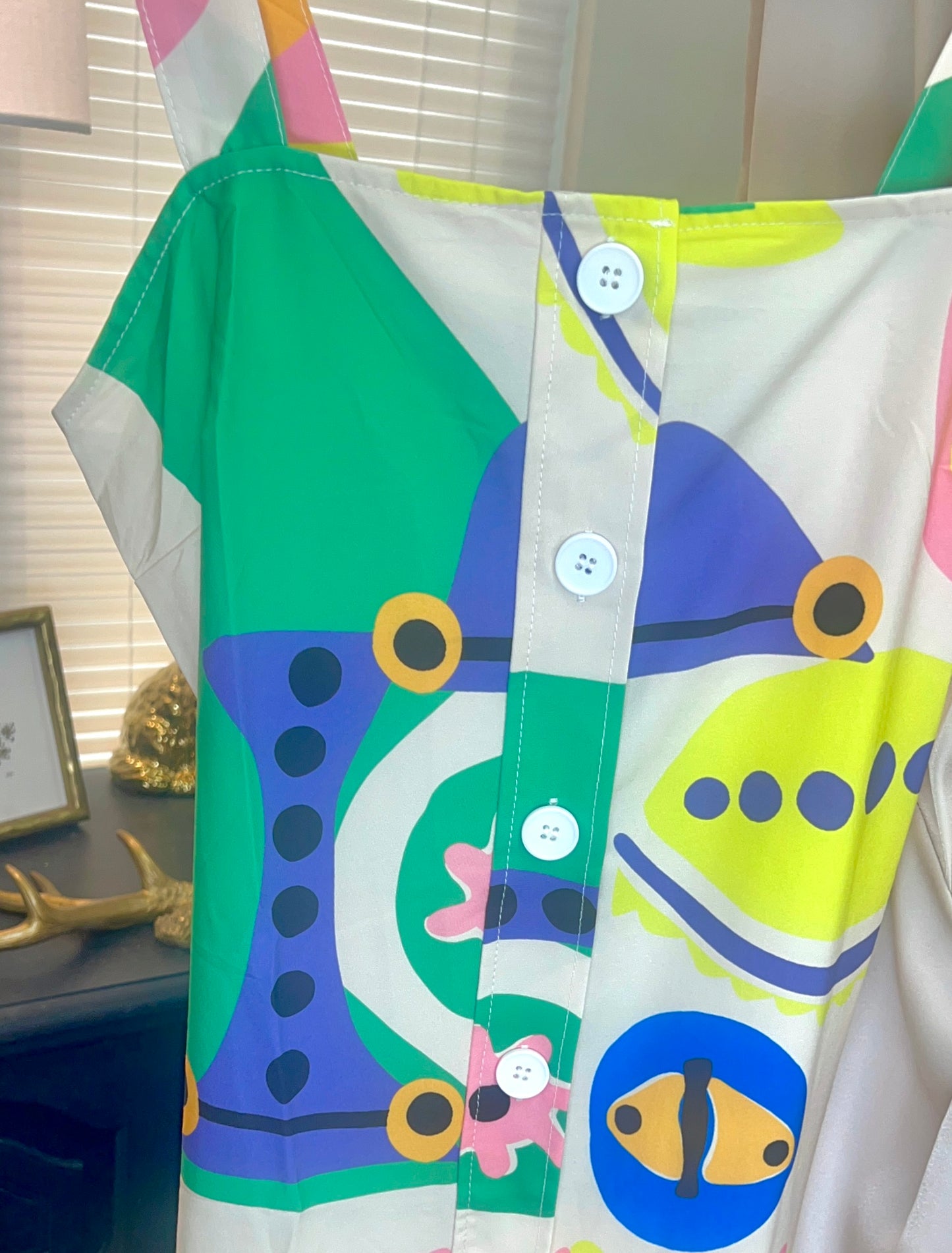 New Perspective Abstract Print Belted Dress
