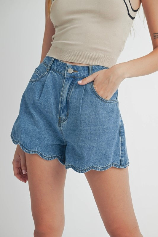 Another Perfect Day Scallop Hem Denim Shorts