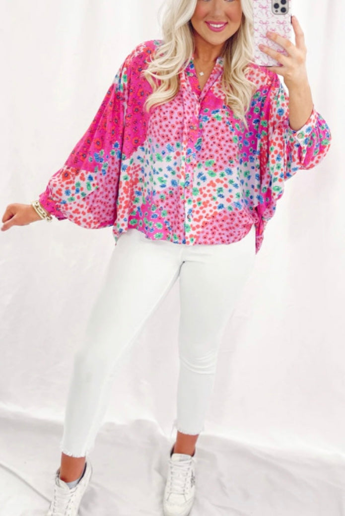 Floral Boho Patchwork Blouse