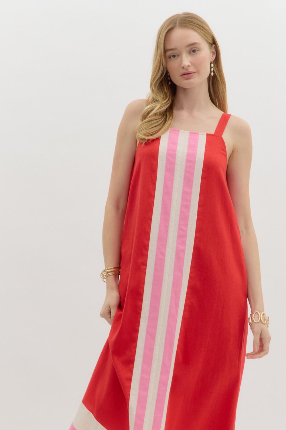 Slow and Steady Red Colorblock Midi Dress