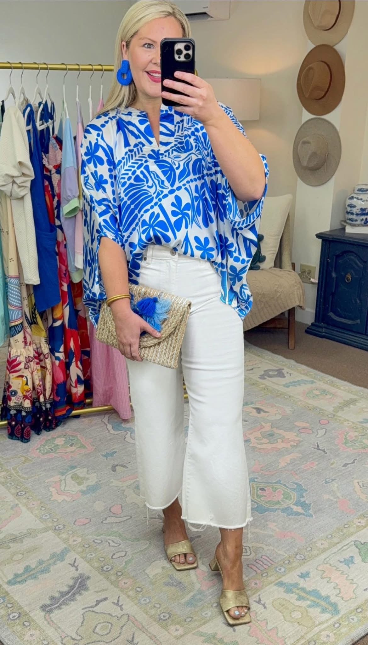 Not That Serious Blue Print Caftan Blouse