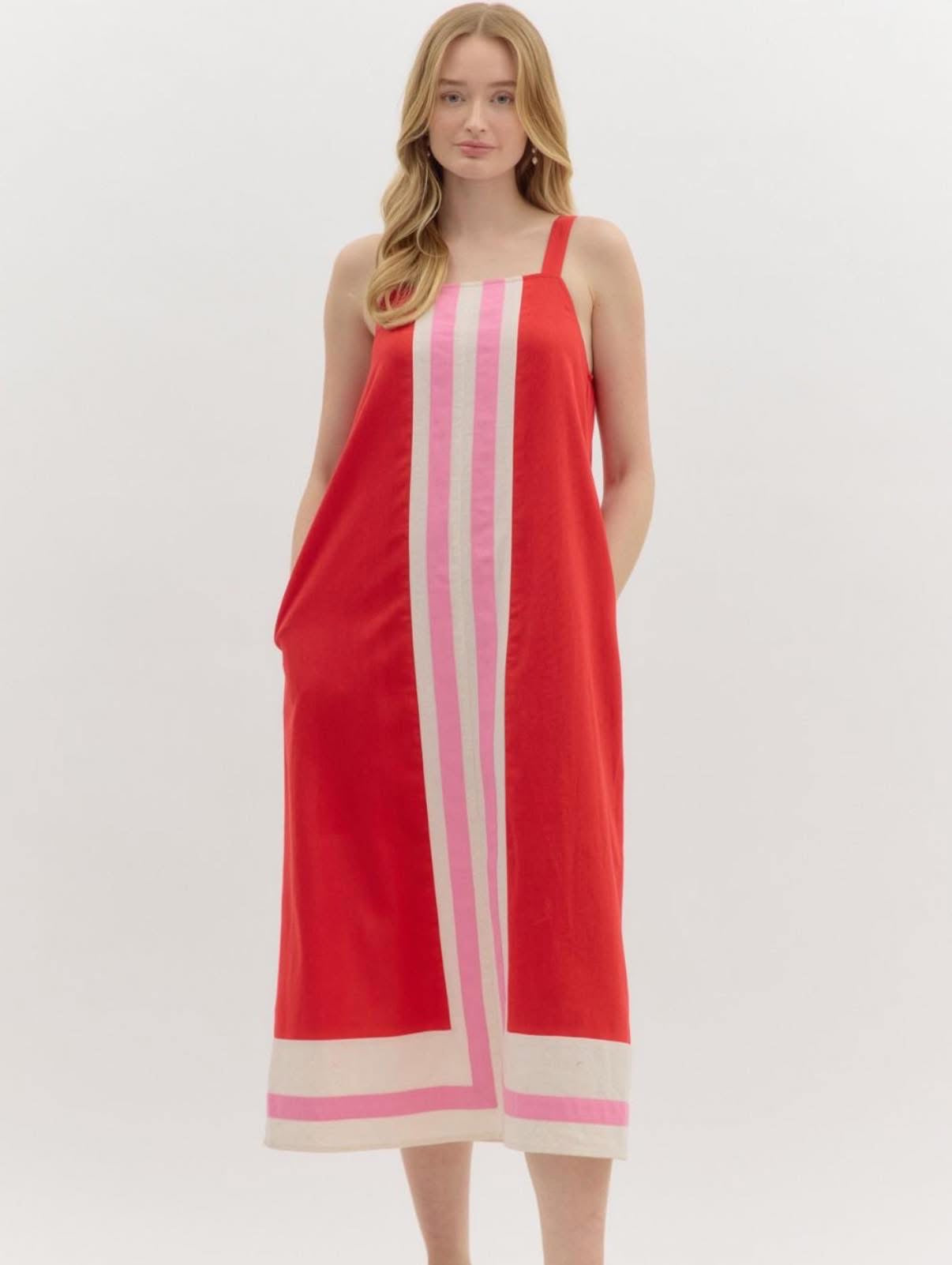 Slow and Steady Red Colorblock Midi Dress