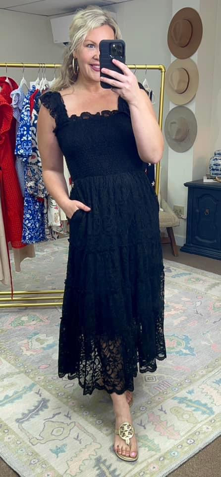 Black Lace Ruffle Nap Dress