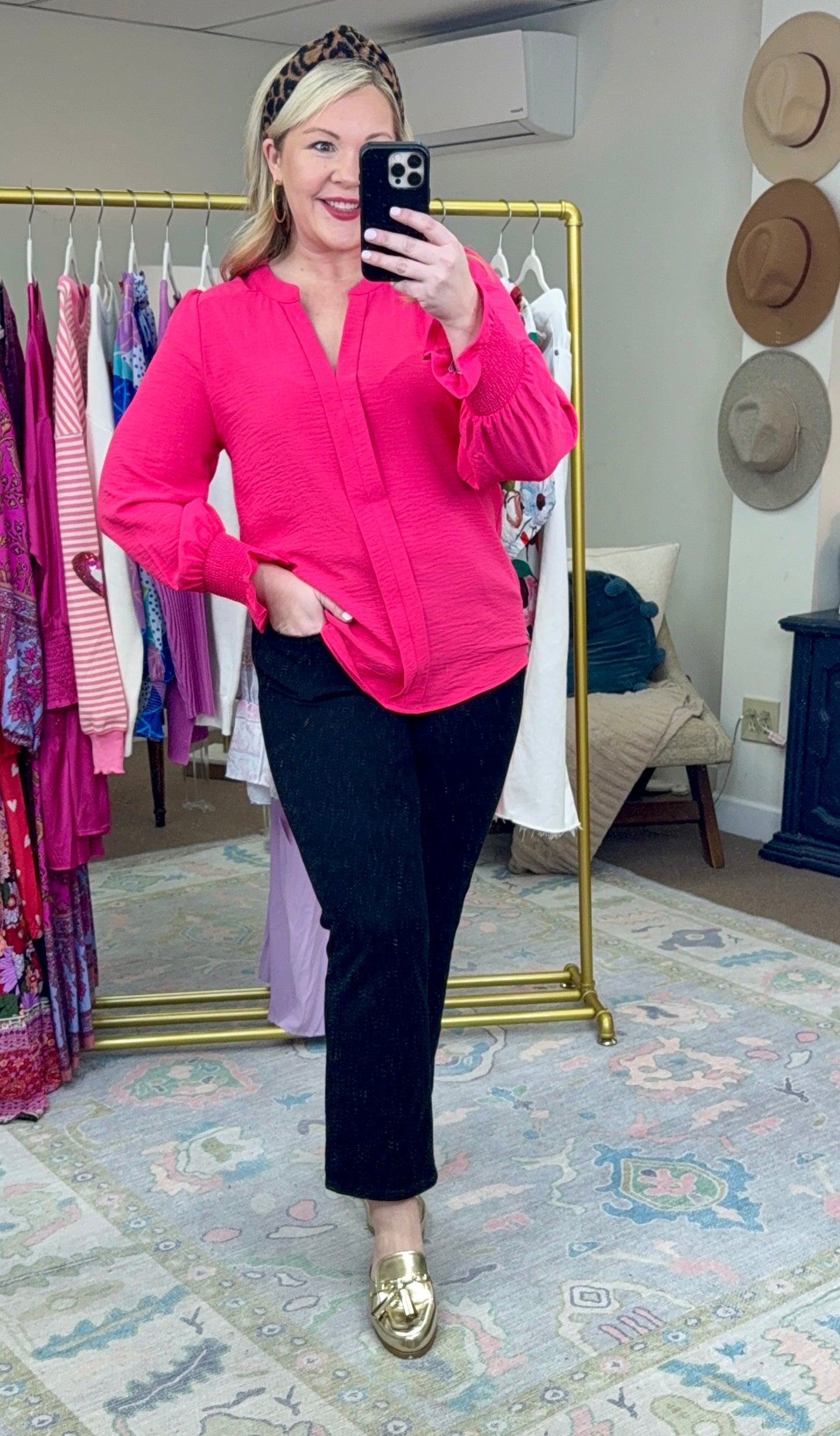 Undivided Attention Notch V-Neck Blouse
