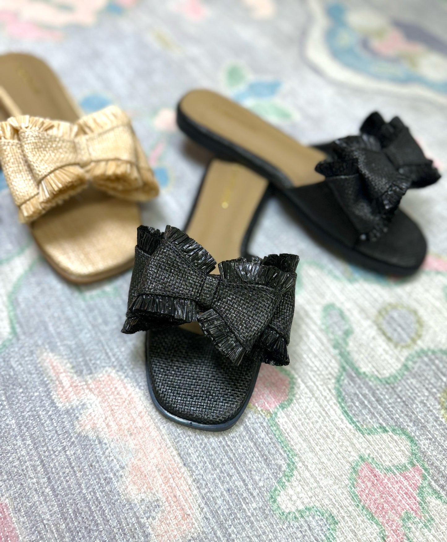 MORE COLORS Raffia Bow Slide Sandals