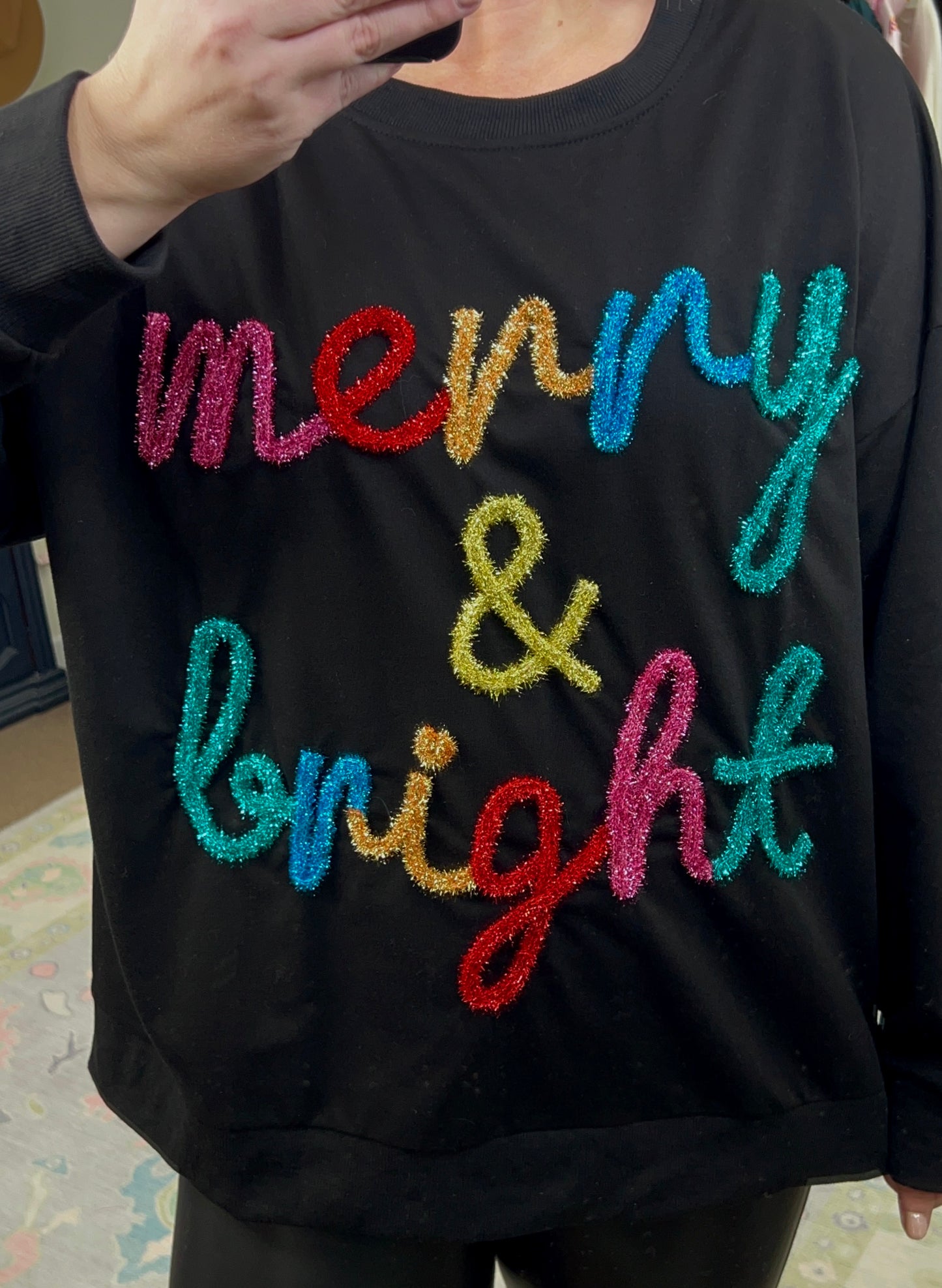 Merry & Bright Tinsel Embellished Pullover Top