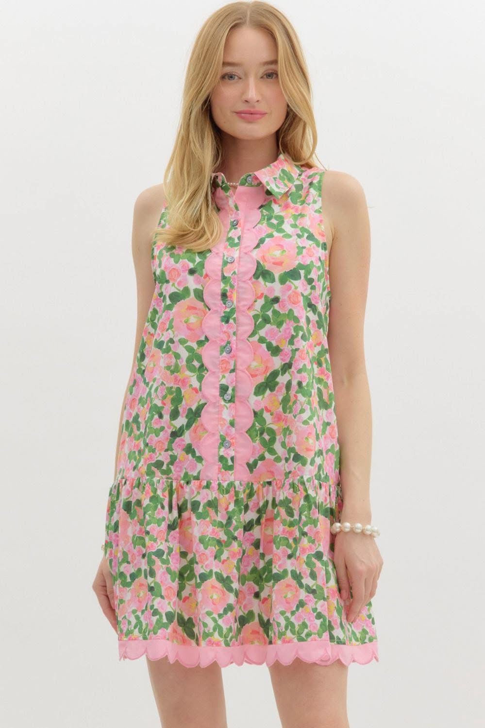 **MORE COLORS** Mod About You Watercolor Printed Scallop Dress