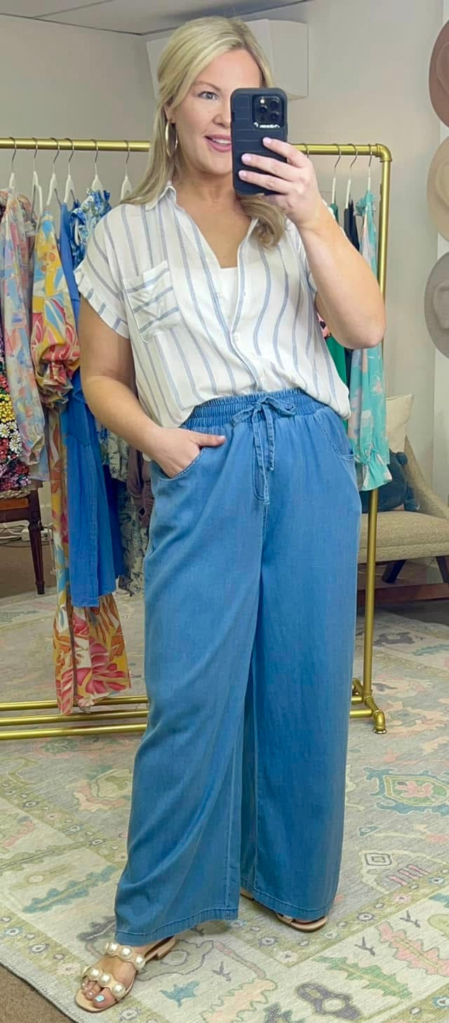 Perfect Timing Wide Leg Chambray Pants