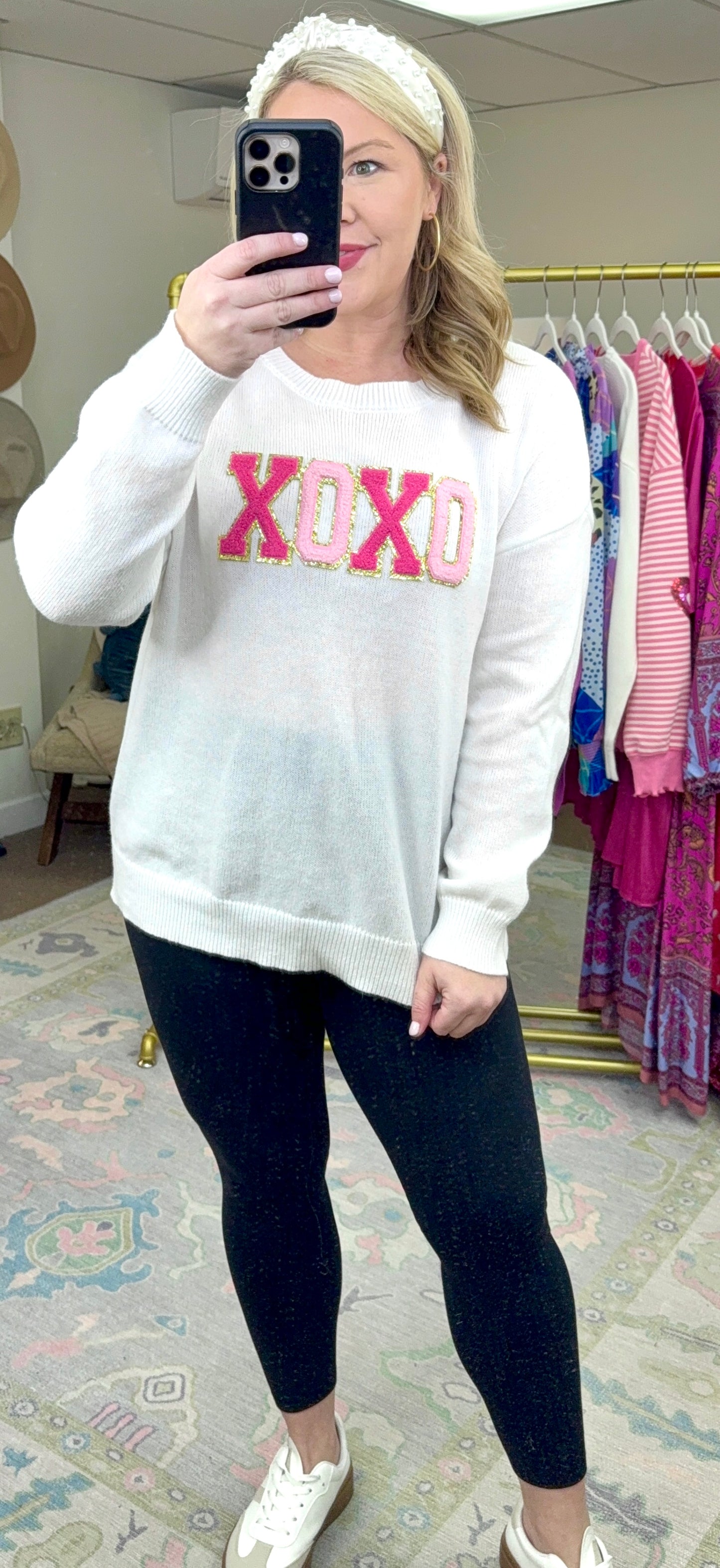 Cream XOXO Patch Sweater