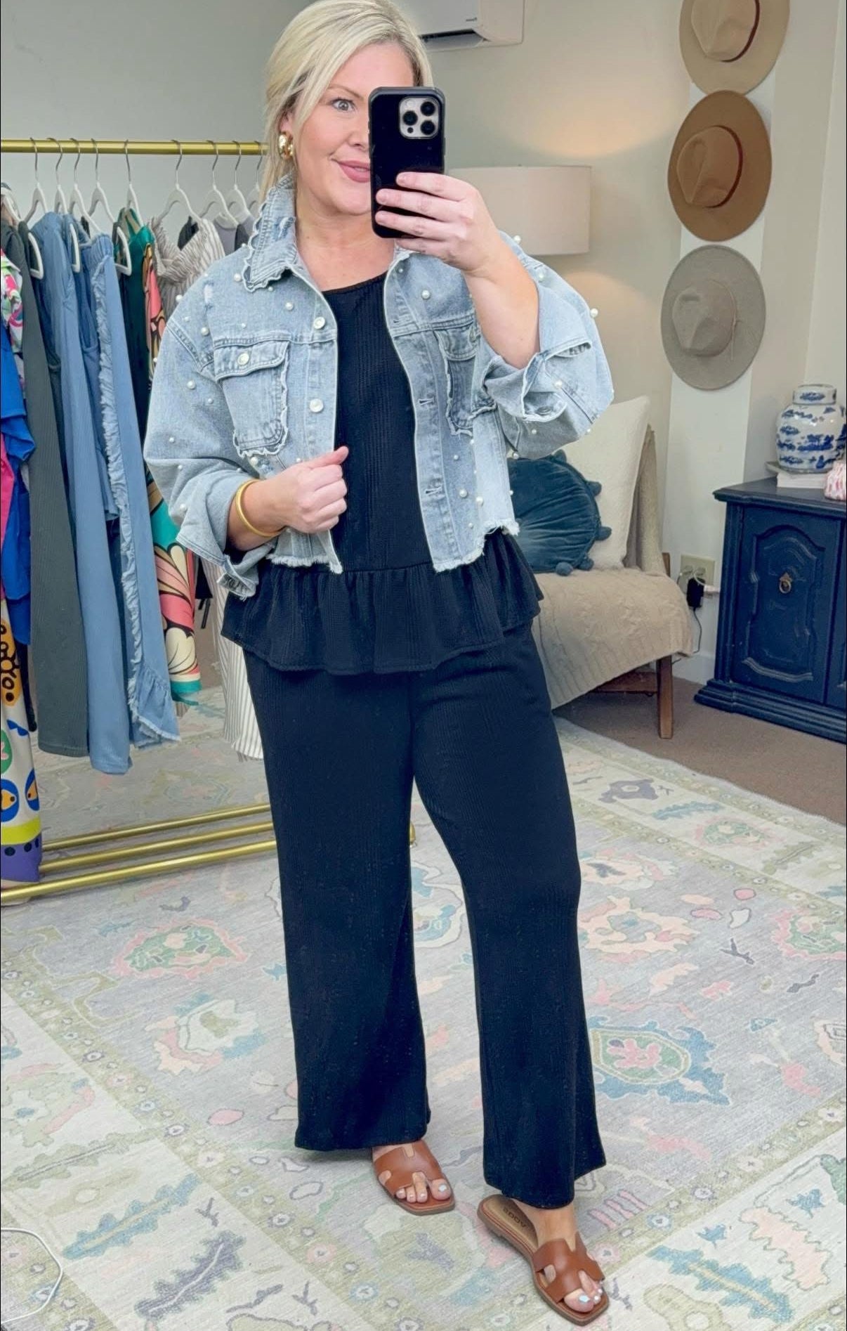 Sweet Gal Scallop Pearl Embellished Denim Jacket