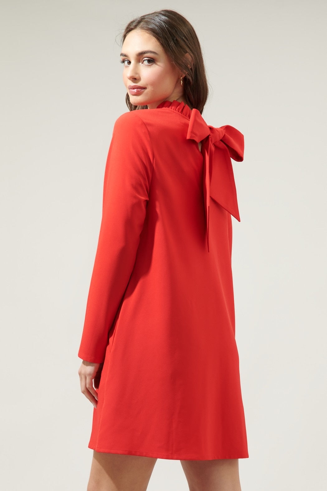 Bow Back Ruffle Neck Dress