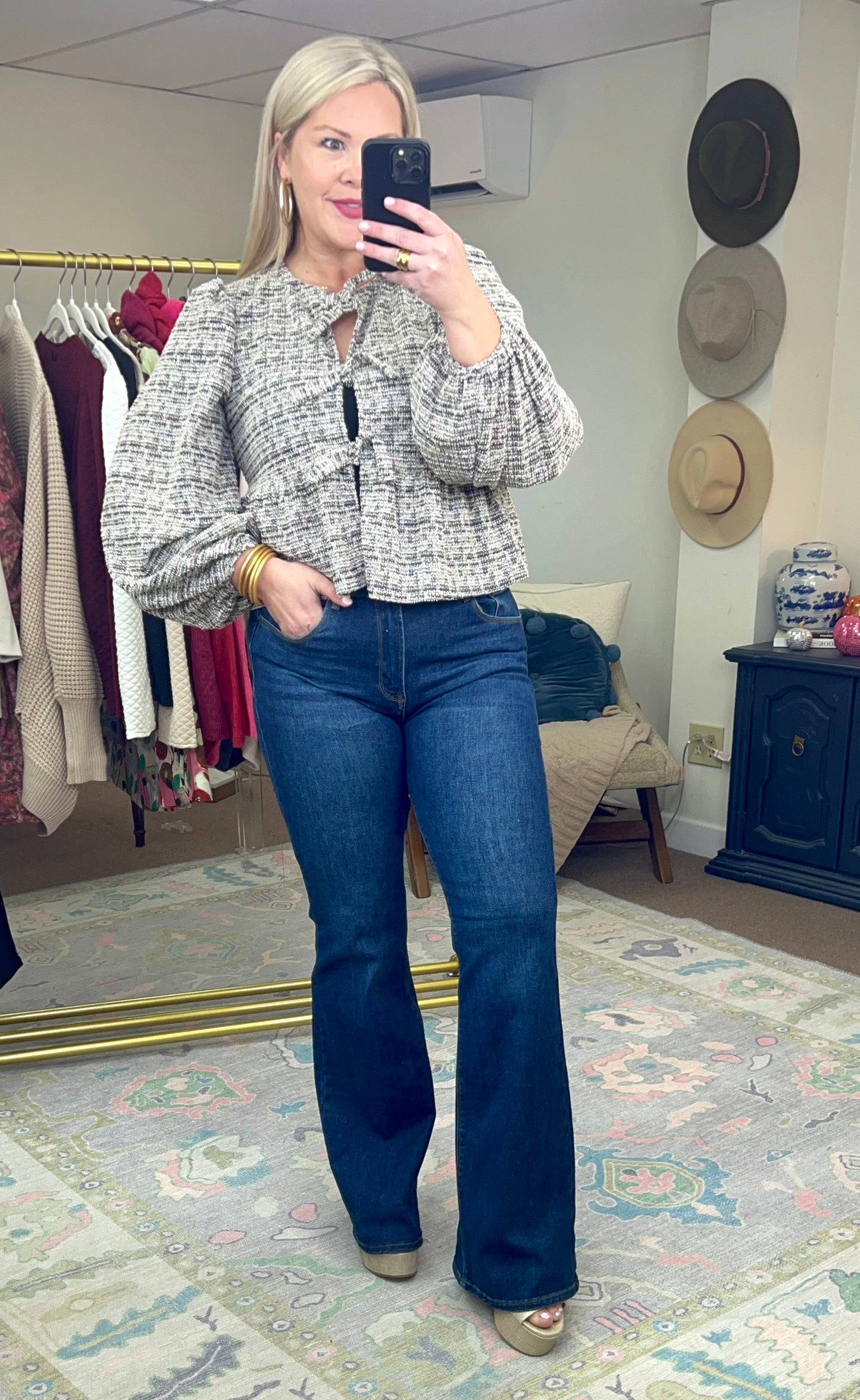 Born On Fifth Tweed Bow Knot Top