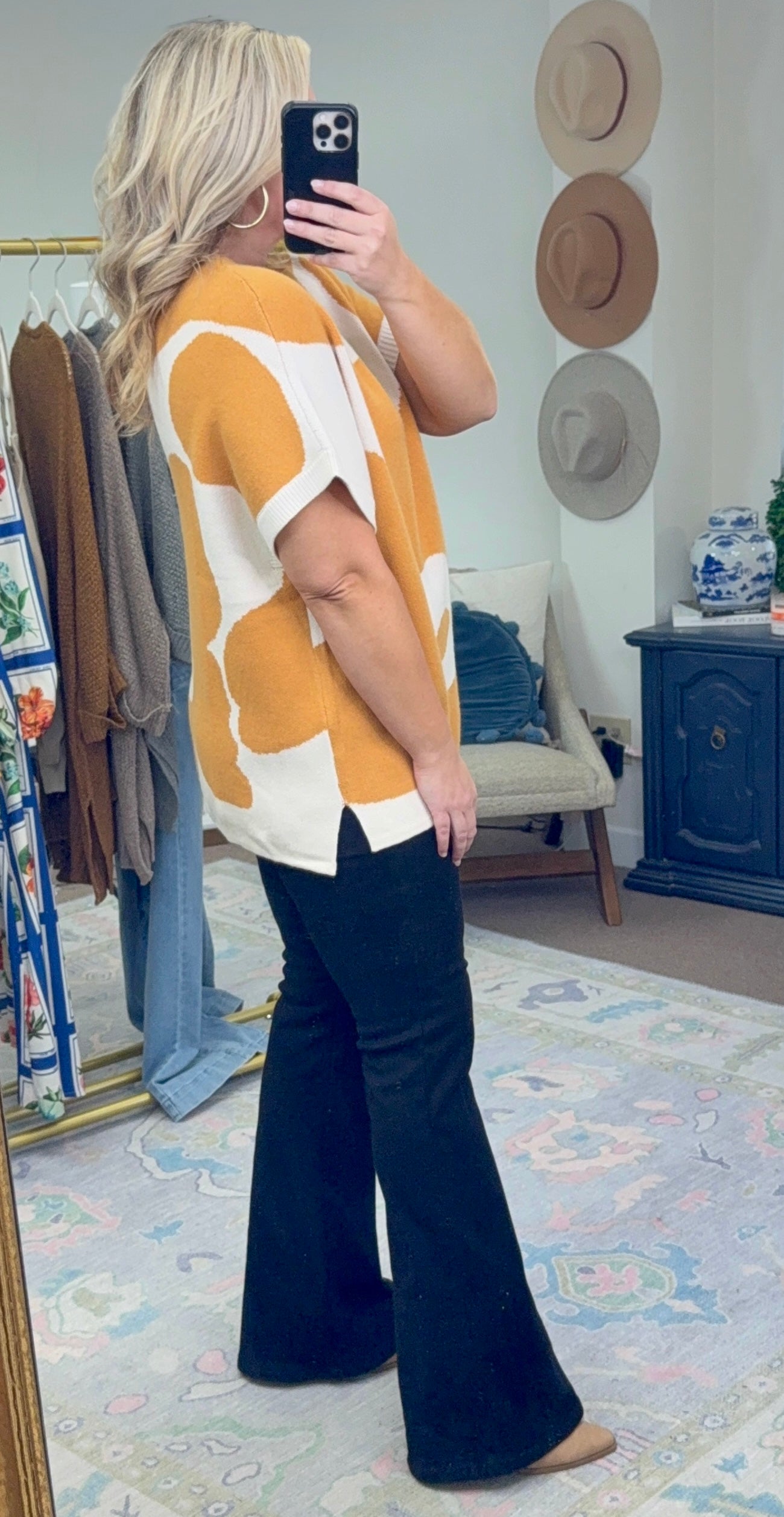 Golden Foliage Knit Tunic Top