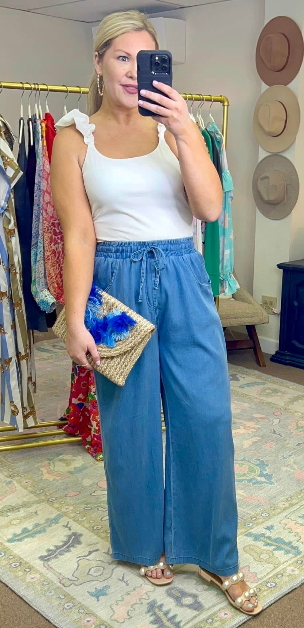 Perfect Timing Wide Leg Chambray Pants