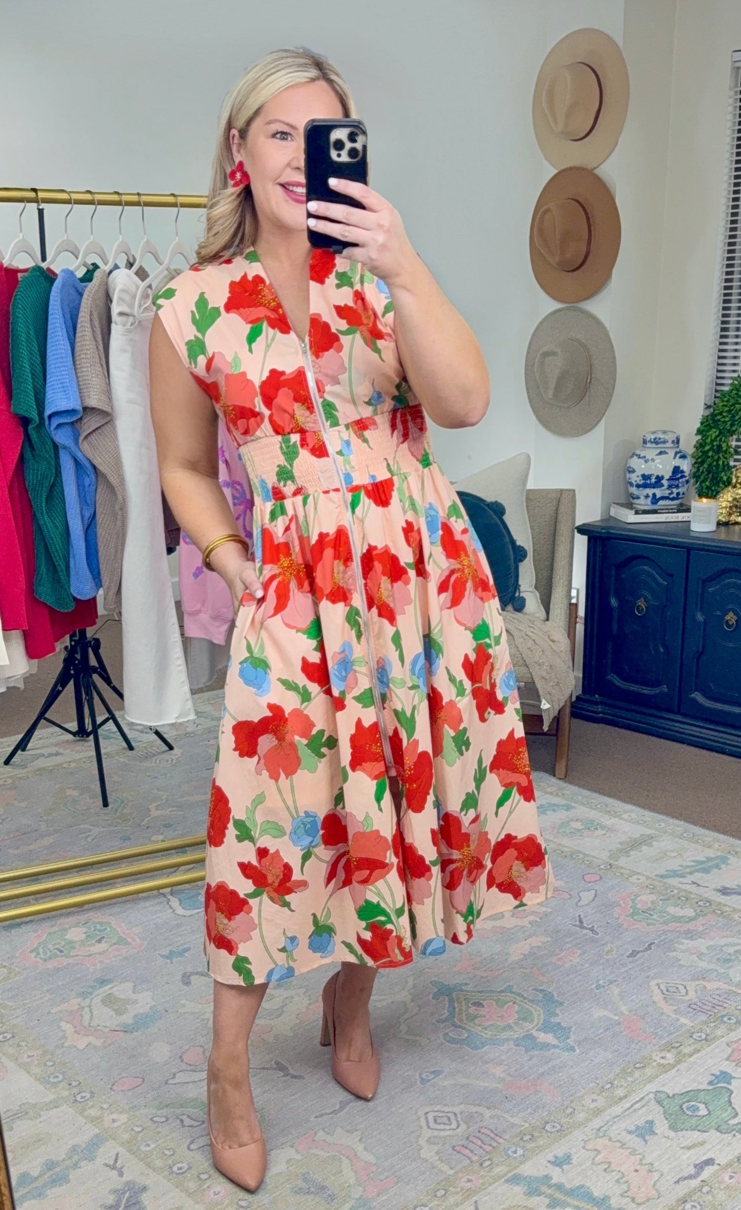Painted Poppy Floral Print Midi Dress