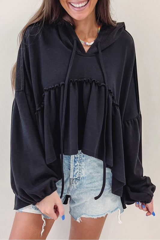 Ruffle Flounce Hooded Top