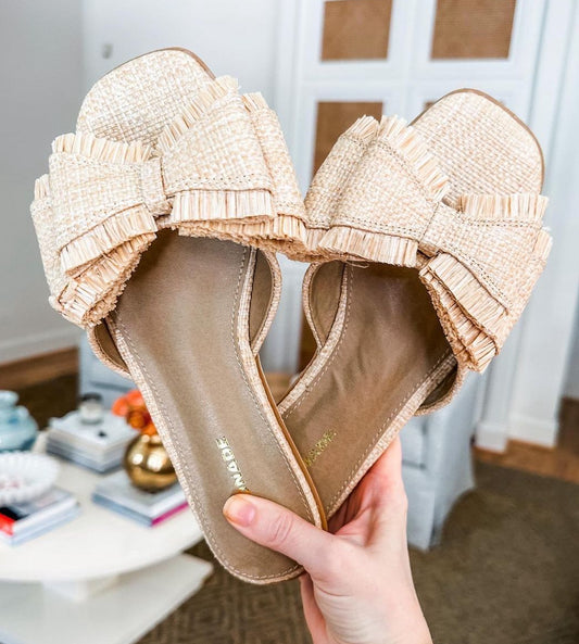 MORE COLORS Raffia Bow Slide Sandals