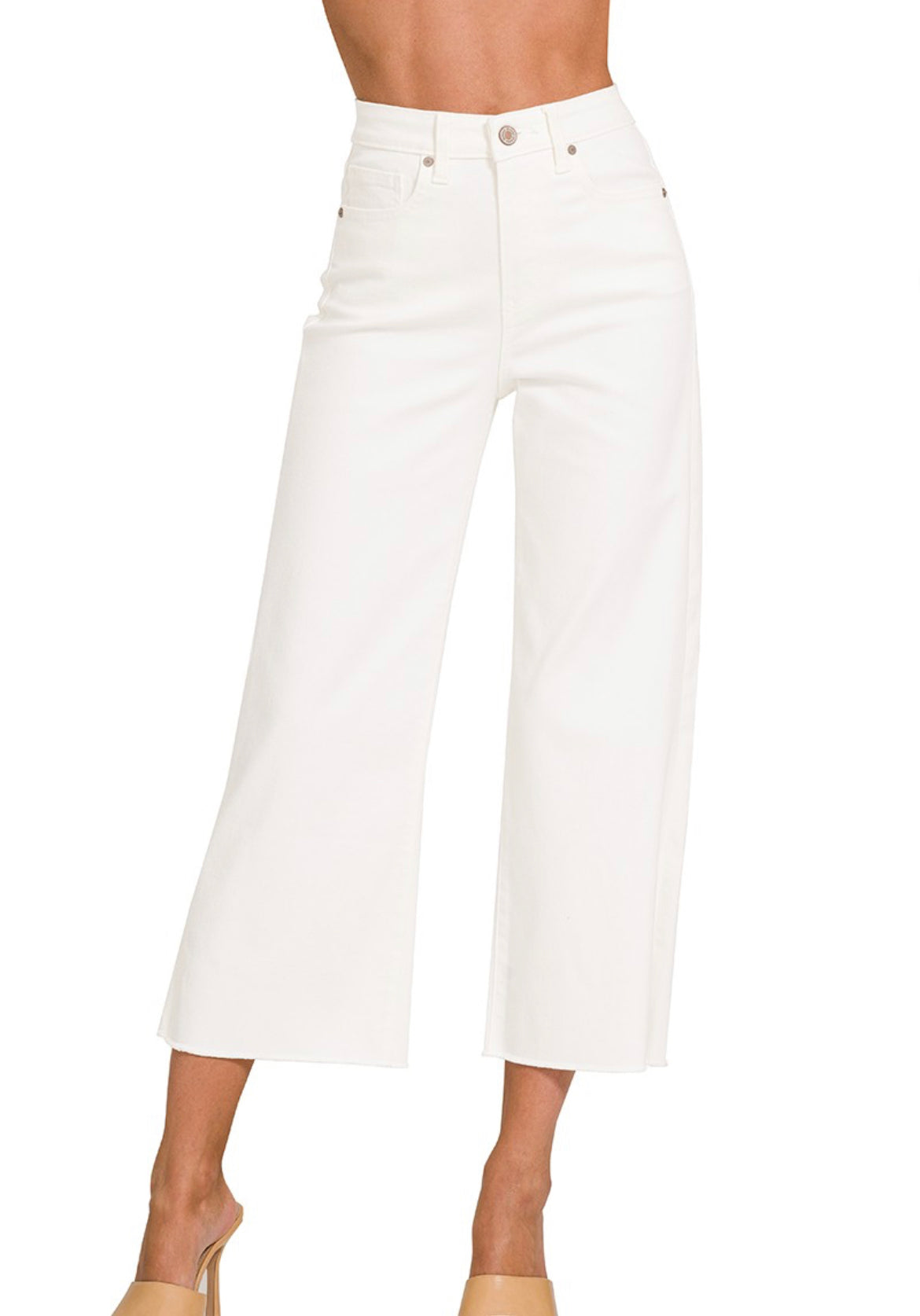✨RESTOCK✨ Bless It White Raw Hem Wide Crop Denim