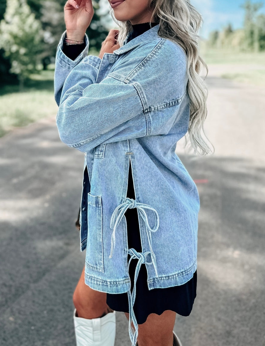 Main Character Tie Up Denim Shacket