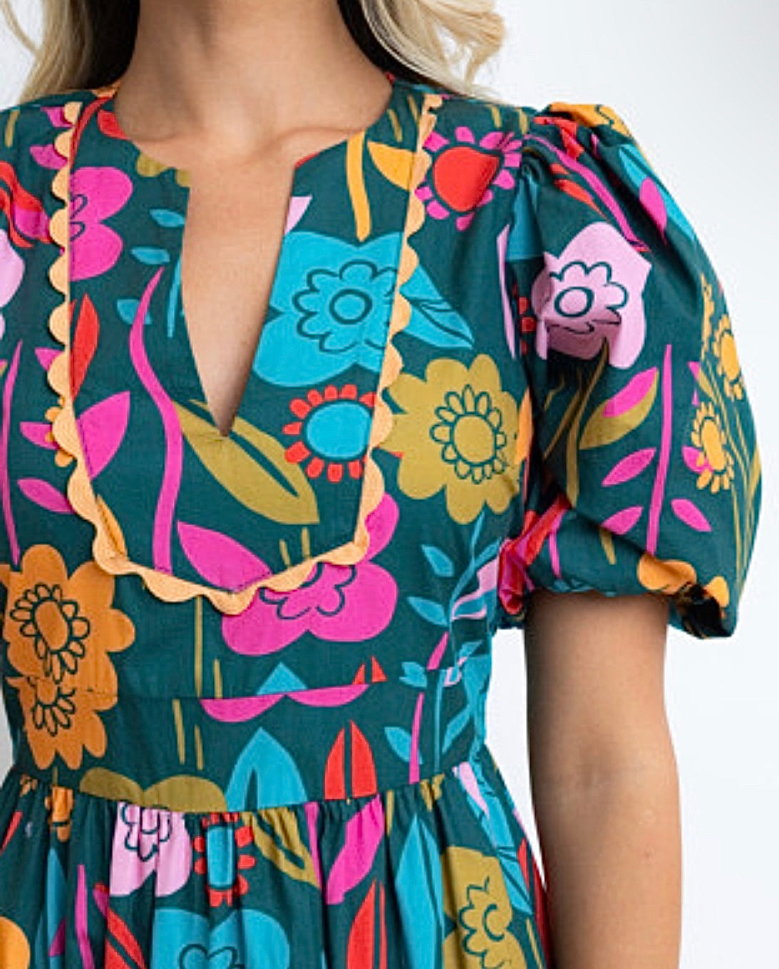 Printed Puff Sleeve Maxi Dress