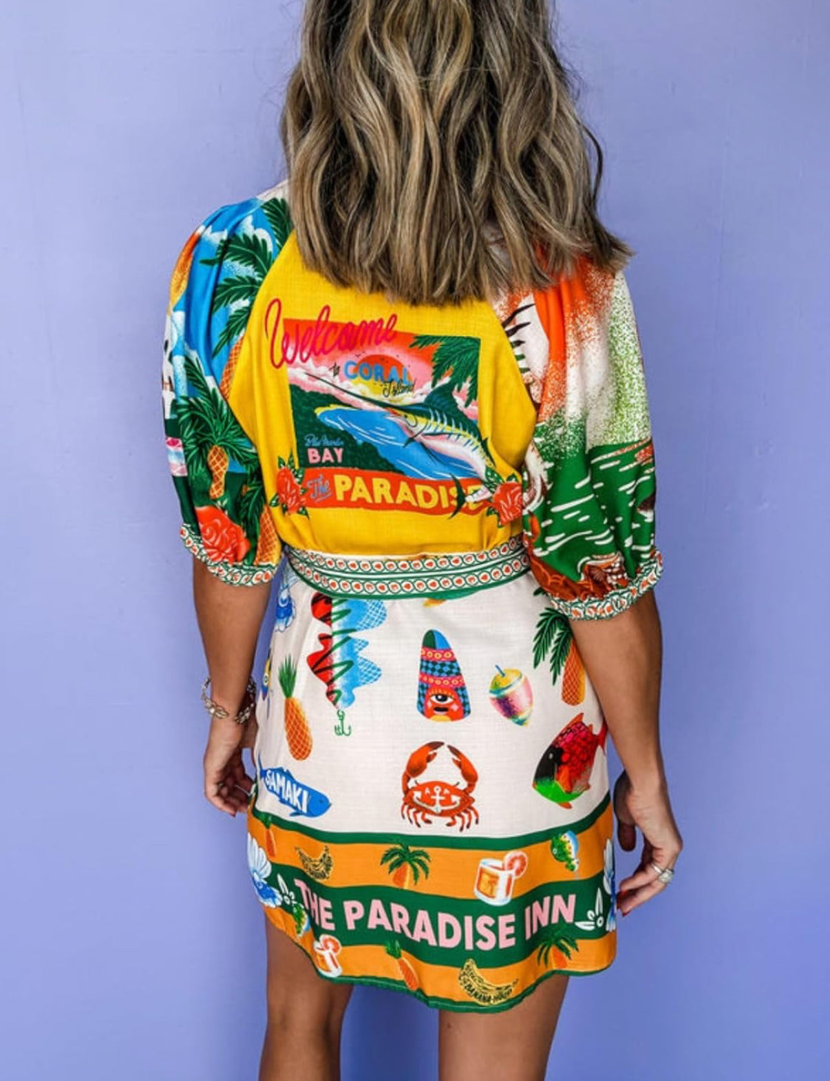 Resort Print Puff Sleeve Shirt Dress