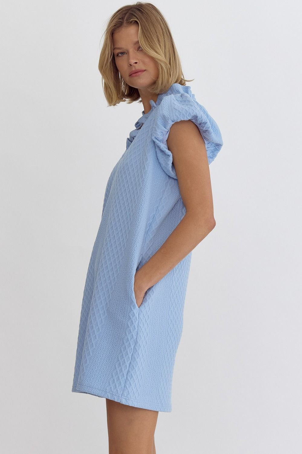 **MORE COLORS** Textured Ruffle Neck Dress