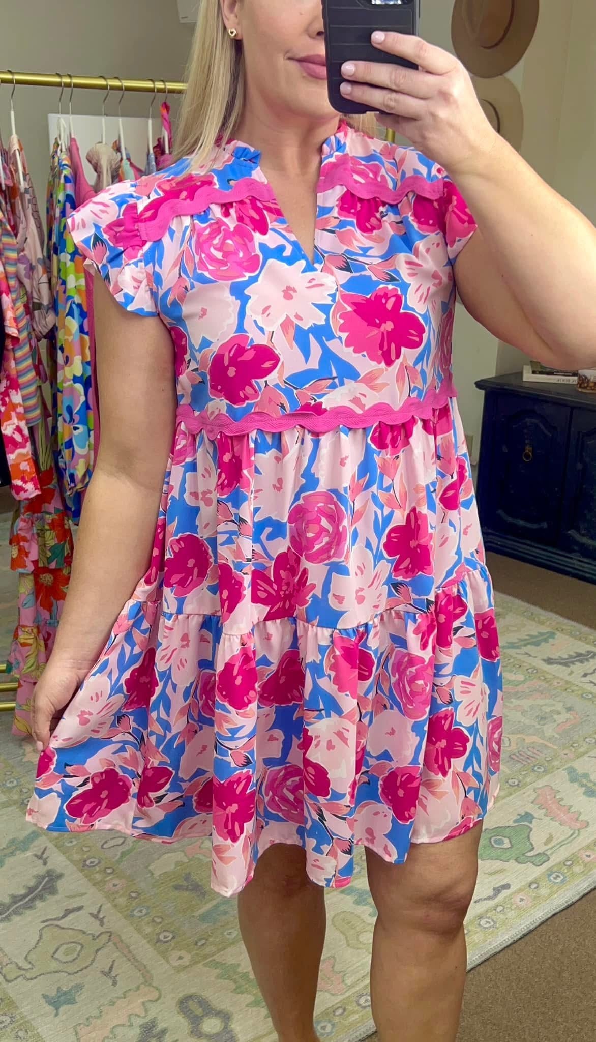 *MORE COLORS* Floral Print Ric-Rac Dress